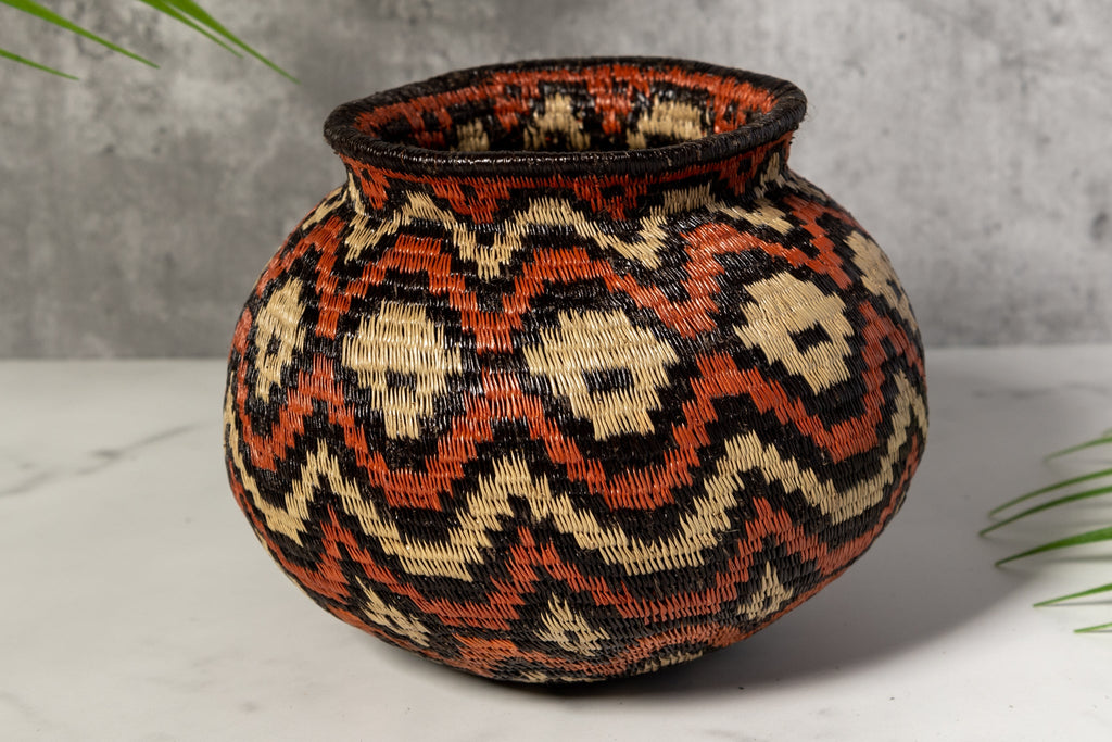 Orange Black And White Angry Waves Woven Basket