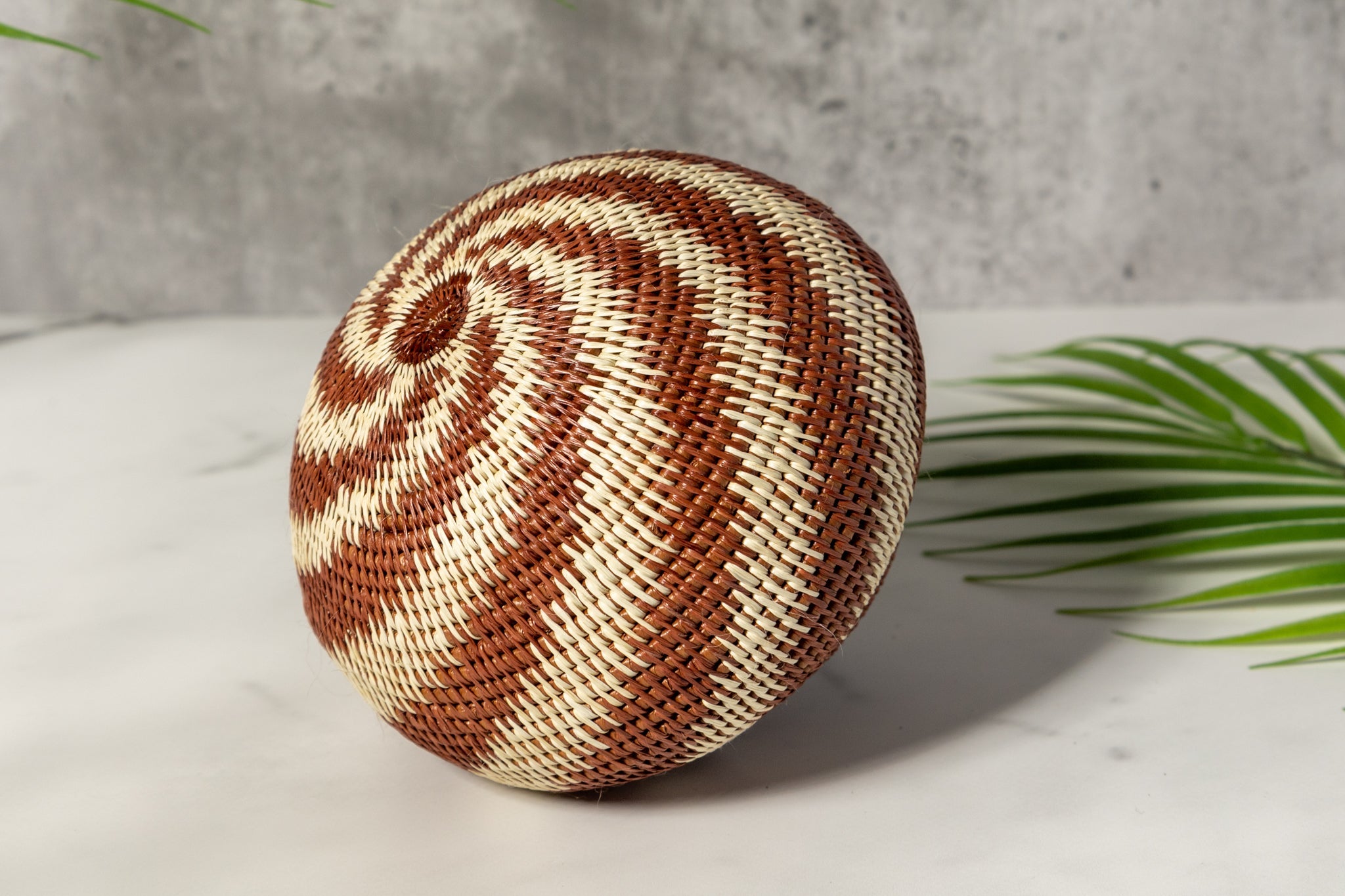 Brown And White Spiral Woven Basket