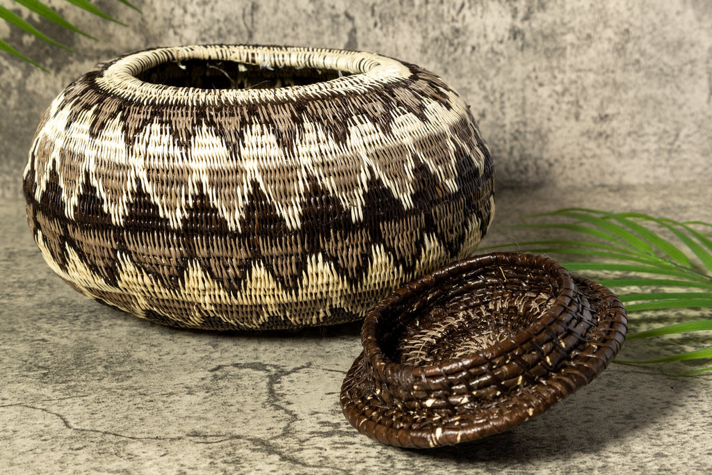 Gray Forest Melody Woven Basket With Top