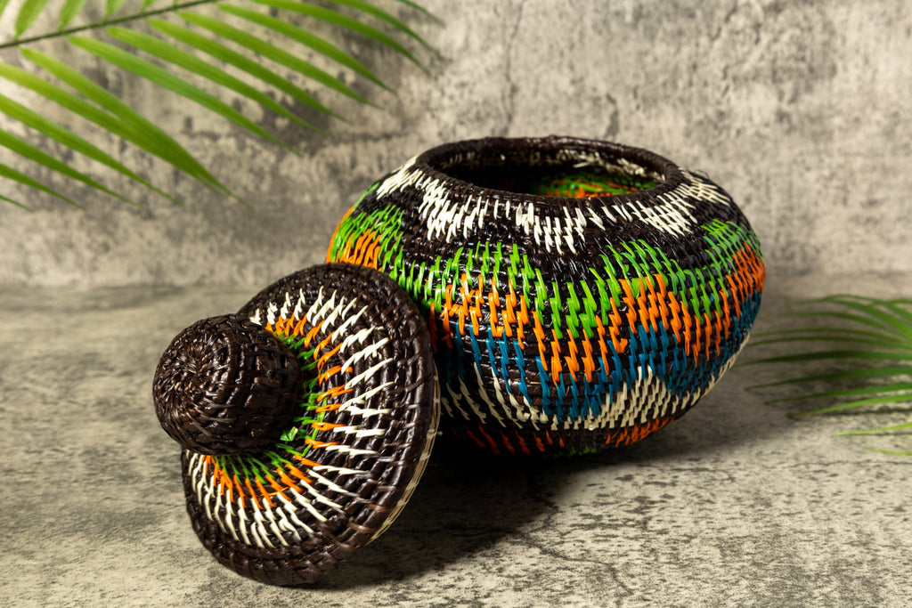 Coastal Waves Woven Basket With Top