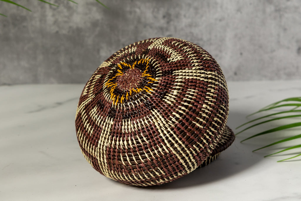 Brown And White Greek Key Woven Basket