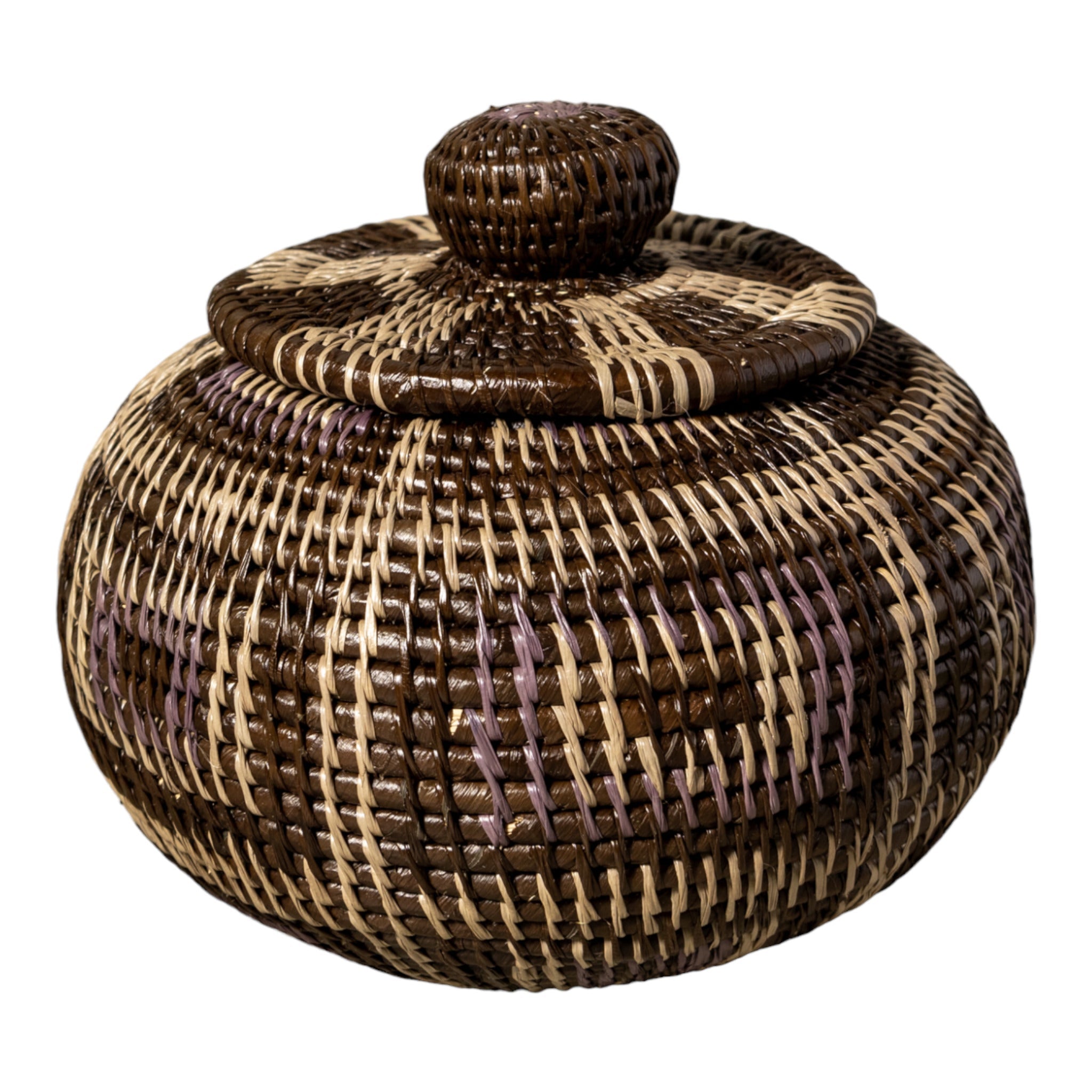 Brown And White Classic Woven Basket With Top