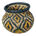 Small Gold Green And Gray Diamond Woven Basket