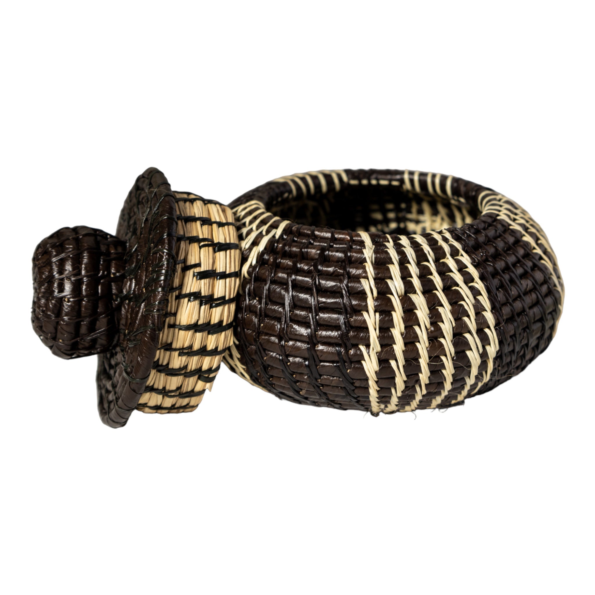 Black And White Woven Basket With Top