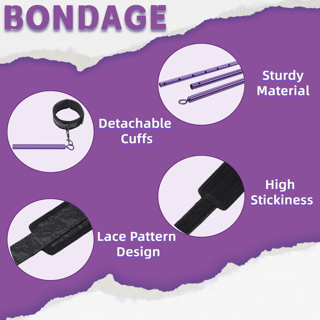 VioletLock Purple Spreader Bar BDSM Kit with Collar & Cuffs