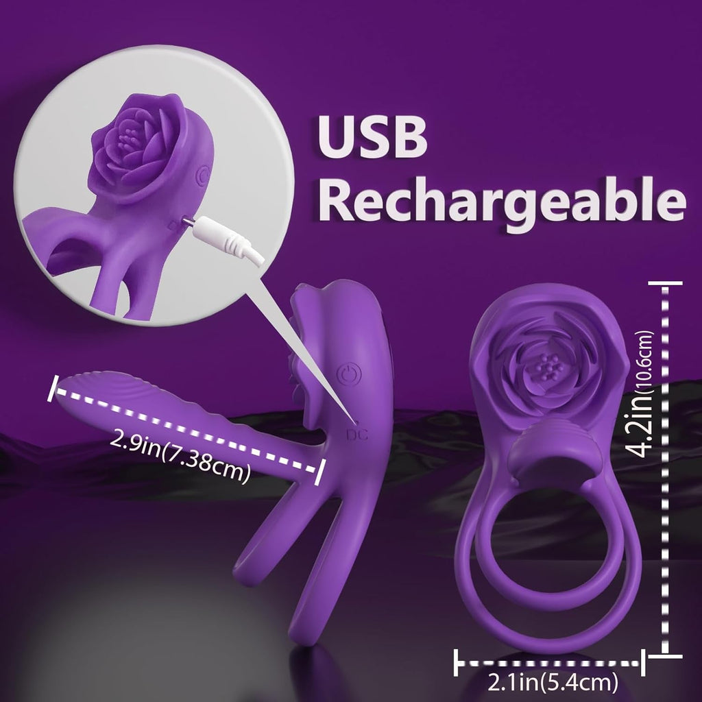 VioletPetal Rose Cock Ring Girth Sleeve Clit Vibrator 9 Modes