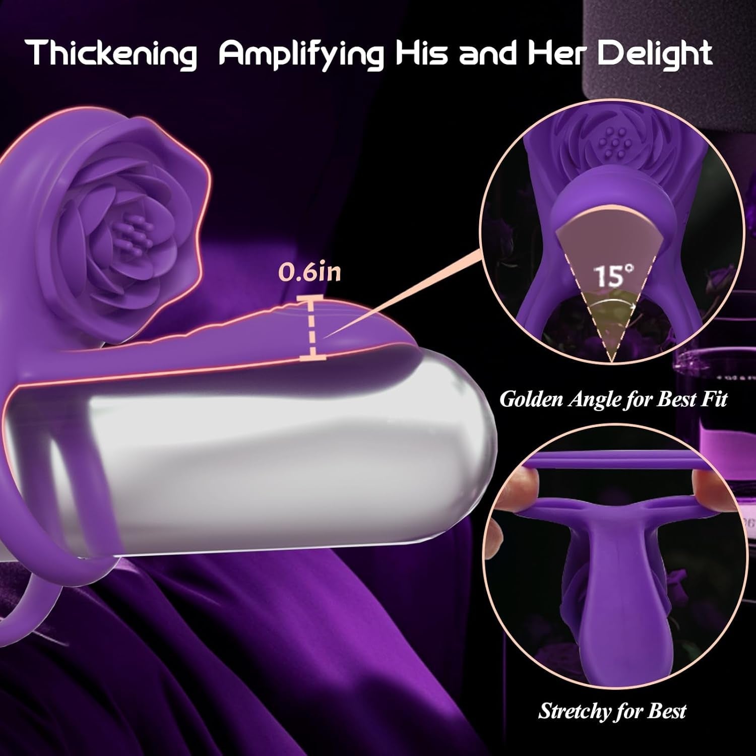 VioletPetal Rose Cock Ring Girth Sleeve Clit Vibrator 9 Modes