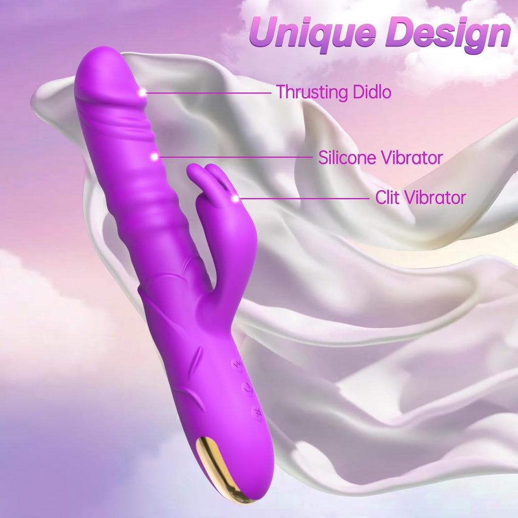 RoseAura Thrusting Rabbit Vibrator 3 Thrust 10 Modes Silicone