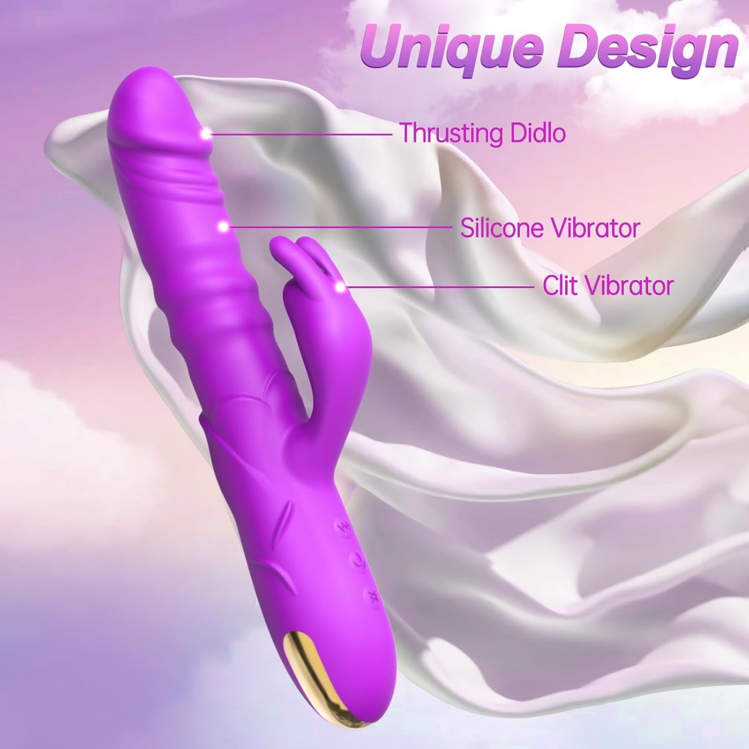 RoseAura Thrusting Rabbit Vibrator 3 Thrust 10 Modes Silicone