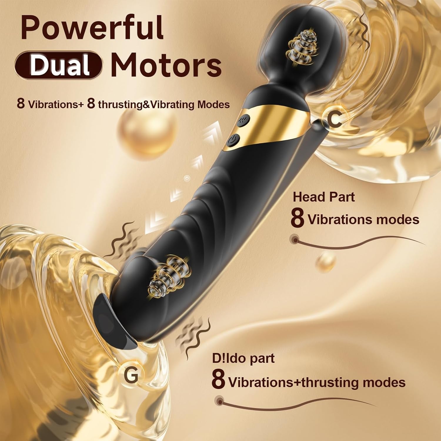 TwinThrive Dual End Wand Vibrator Thrusting Dildo 8+8 Modes
