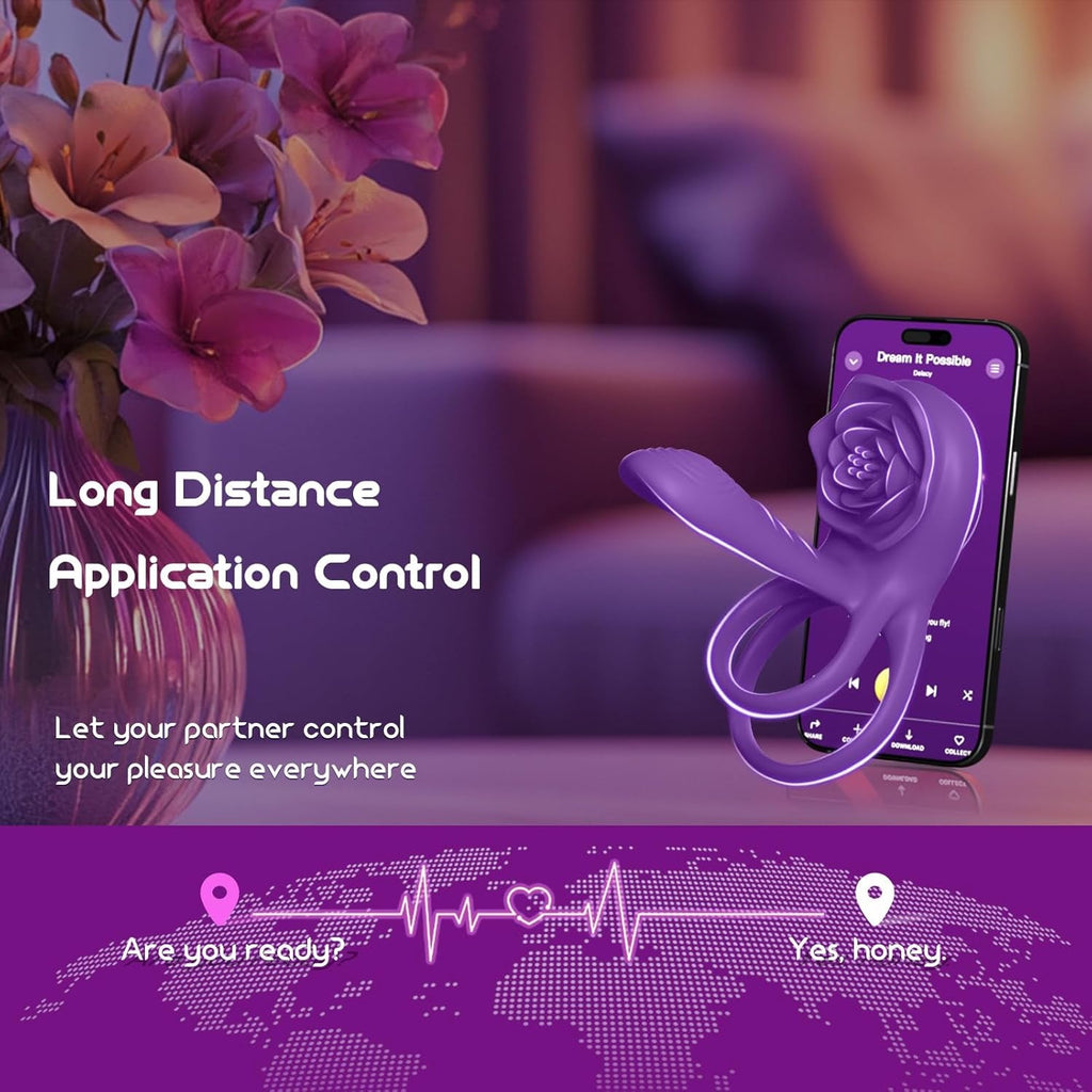 VioletPetal Rose Cock Ring Girth Sleeve Clit Vibrator 9 Modes