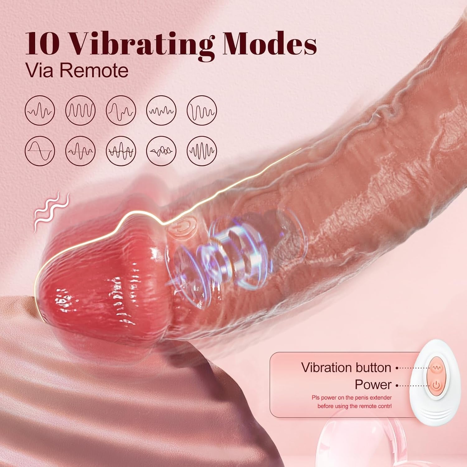 PowerSync Vibrating Penis Sleeve 10 Modes Remote Control