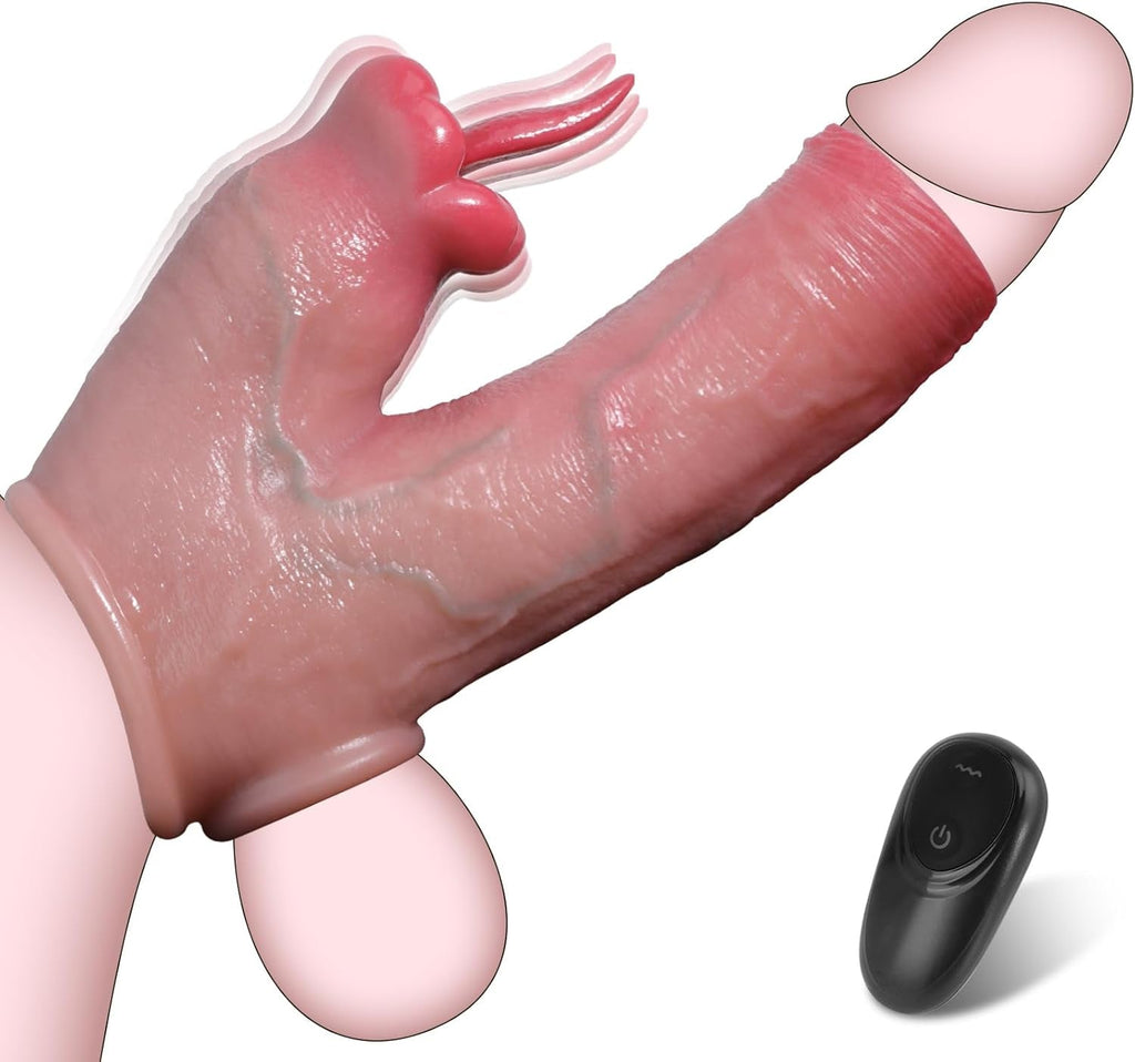 TongueVolt Vibrating Penis Sleeve Ring 10 Modes Remote