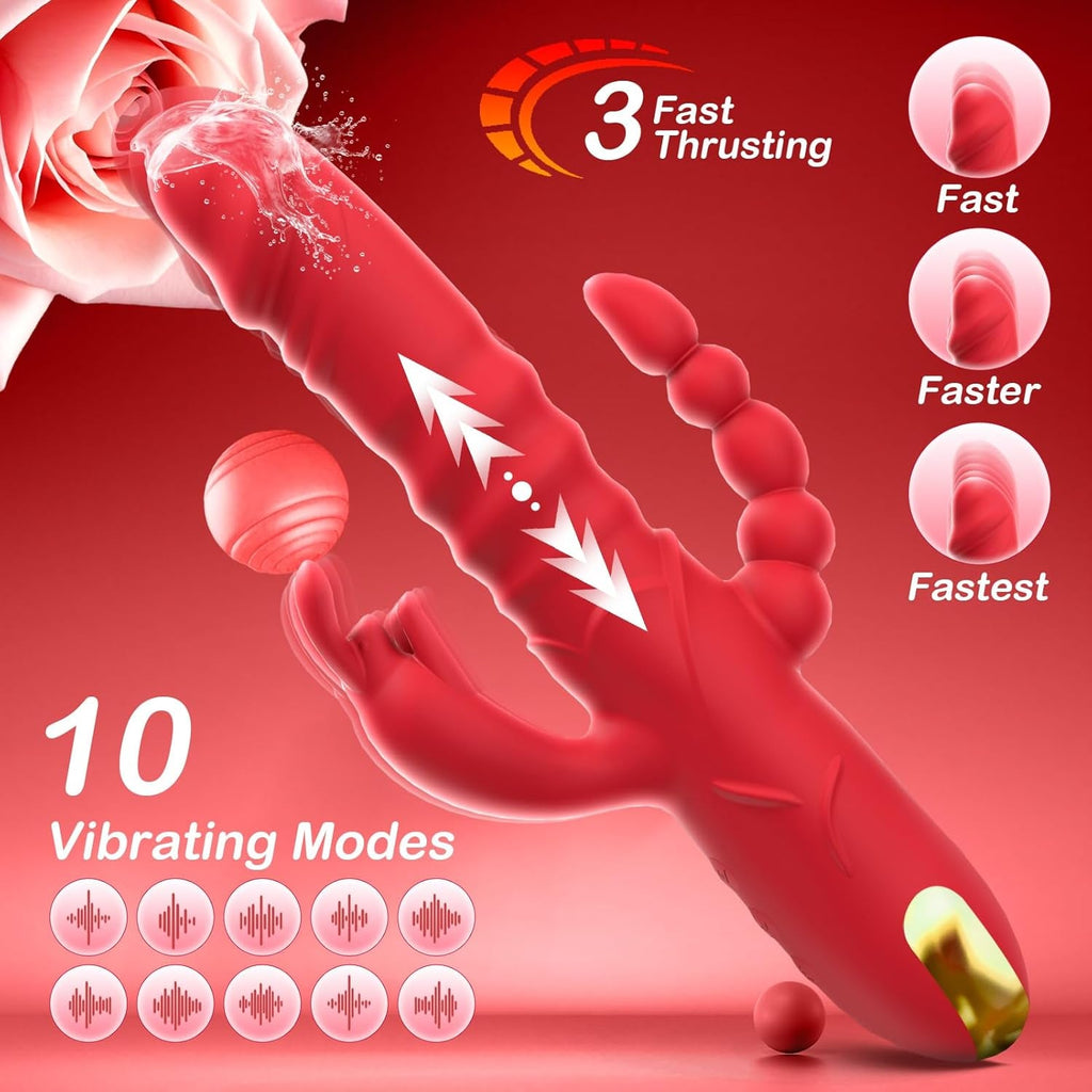 QuadraCore 4-in-1 Thrusting Rabbit Vibrator 3 Thrust 10 Modes