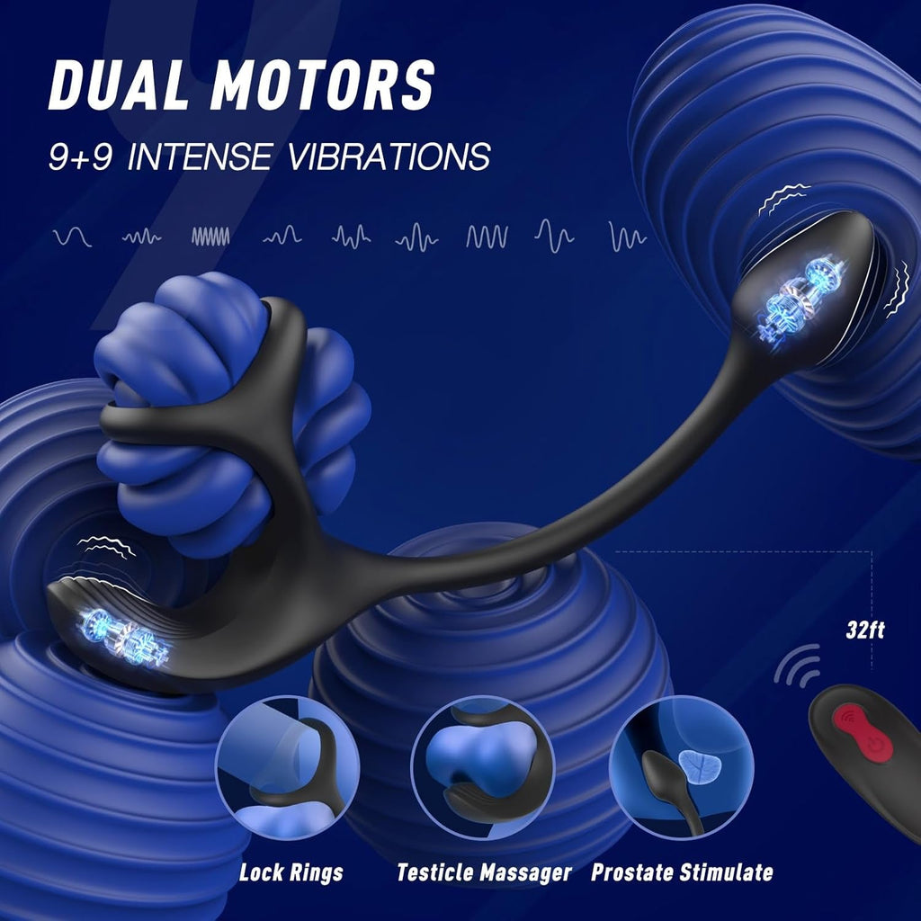 SilentPulse Prostate Massager Cock Ring 9 Modes Remote Quiet