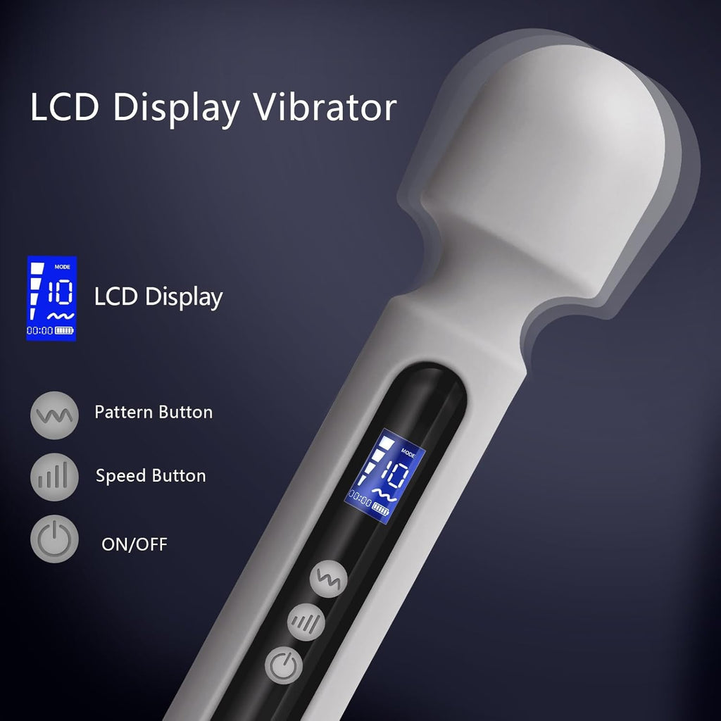 SteelAura 12" Wand Vibrator LCD Display 10 Modes Waterproof