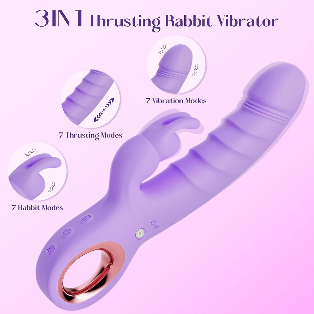 AuralisX Thrusting Rabbit Vibrator 7 Modes 3 Motor Waterproof