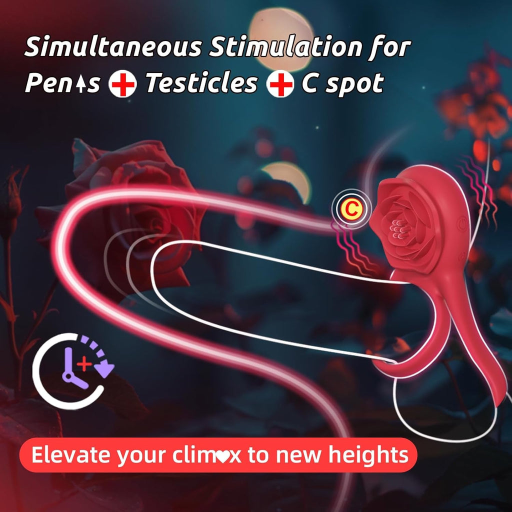 PetalGrip Rose Cock Ring Clit Stimulator 7 Modes Silicone