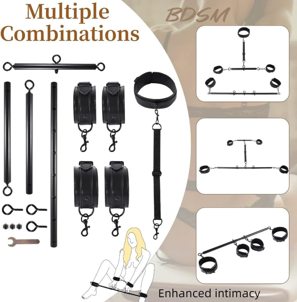 SteelLeather PU Leather Spreader Bar BDSM Kit