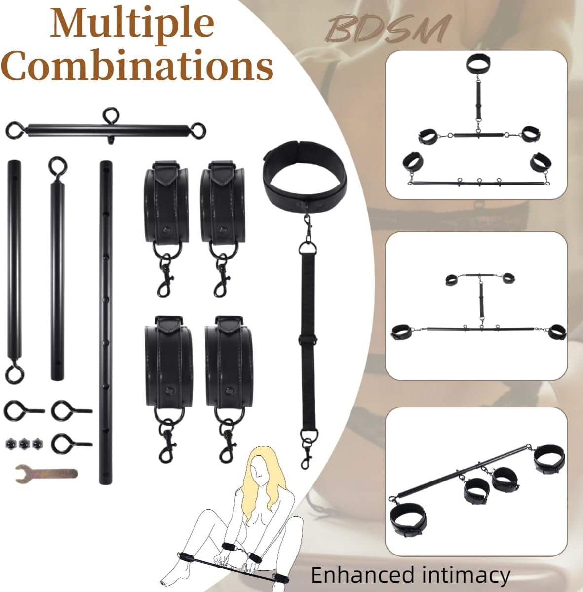 SteelLeather PU Leather Spreader Bar BDSM Kit