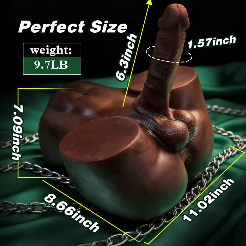 ObsidianFlex Black Male Sex Doll Torso 6.3in Dildo 9.7LB