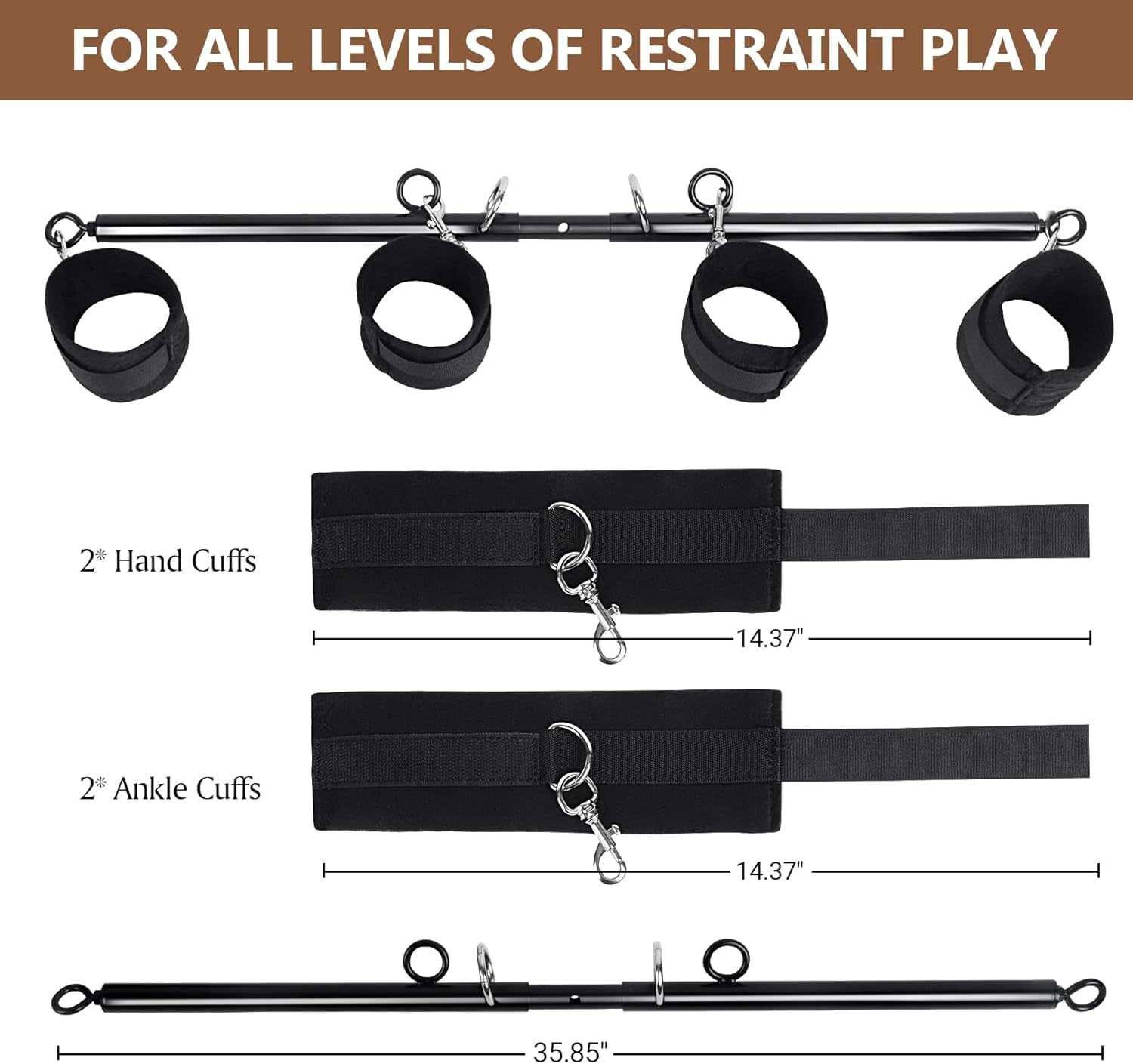 VelvetSpread Adjustable BDSM Spreader Bar with Cuffs