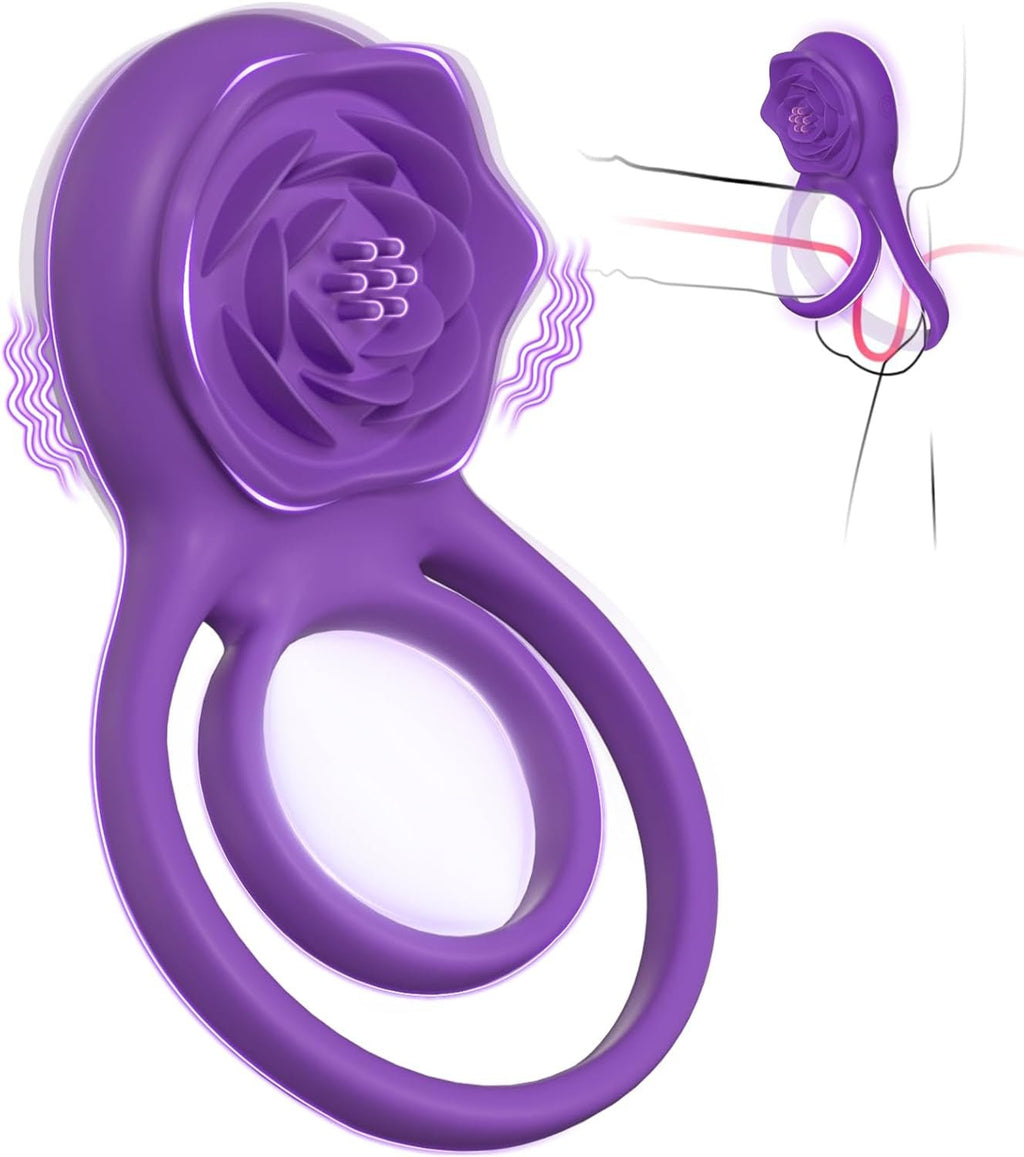 VioletLockX Purple Cock Ring Rose Clit Vibrator 7 Modes