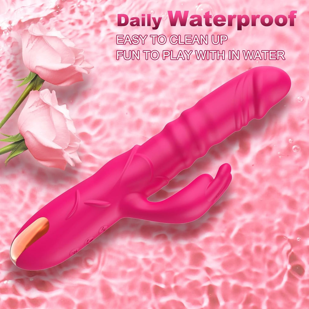 BlushAura Rose Thrusting Rabbit Vibrator 3 Thrust 10 Modes