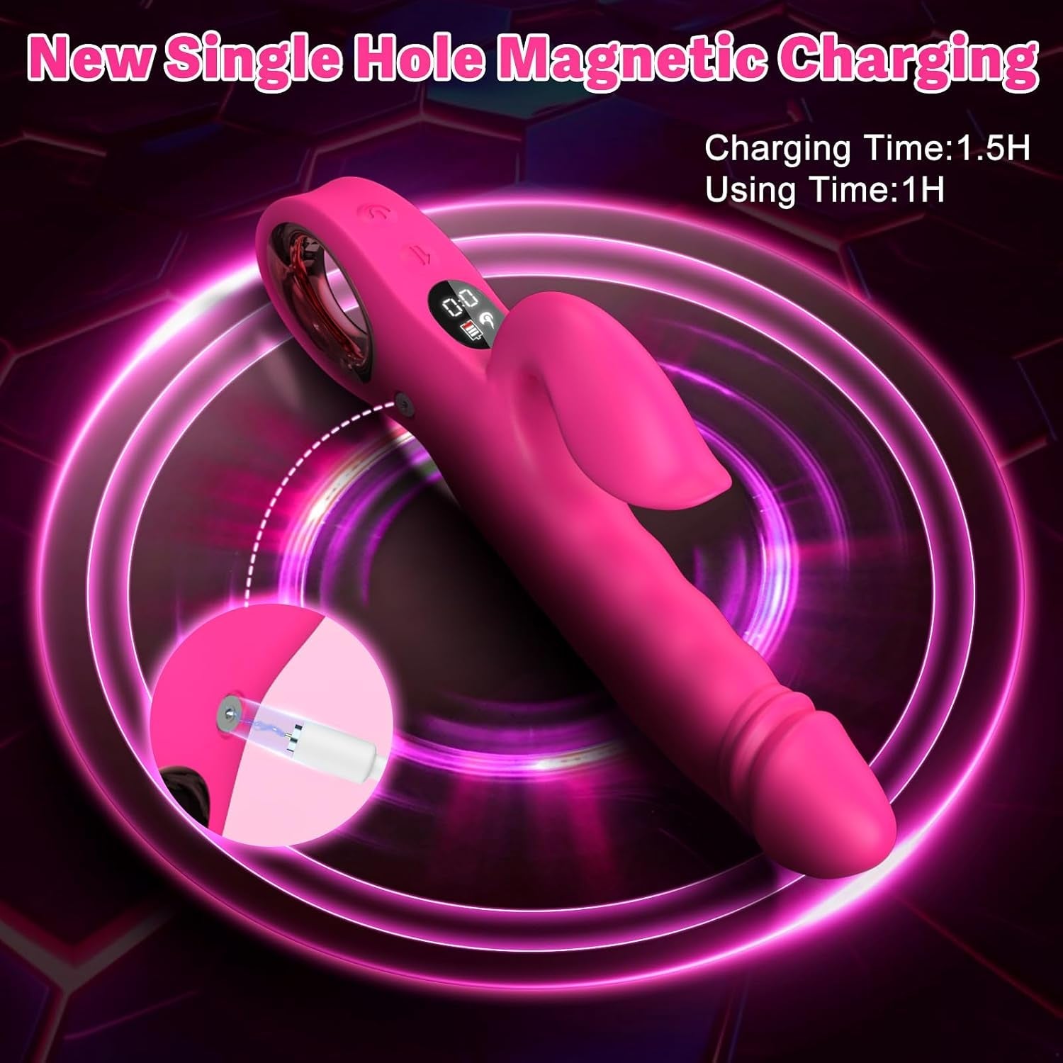 LuxeWave LCD Thrusting Rabbit Vibrator 7 Modes Magnetic Charge