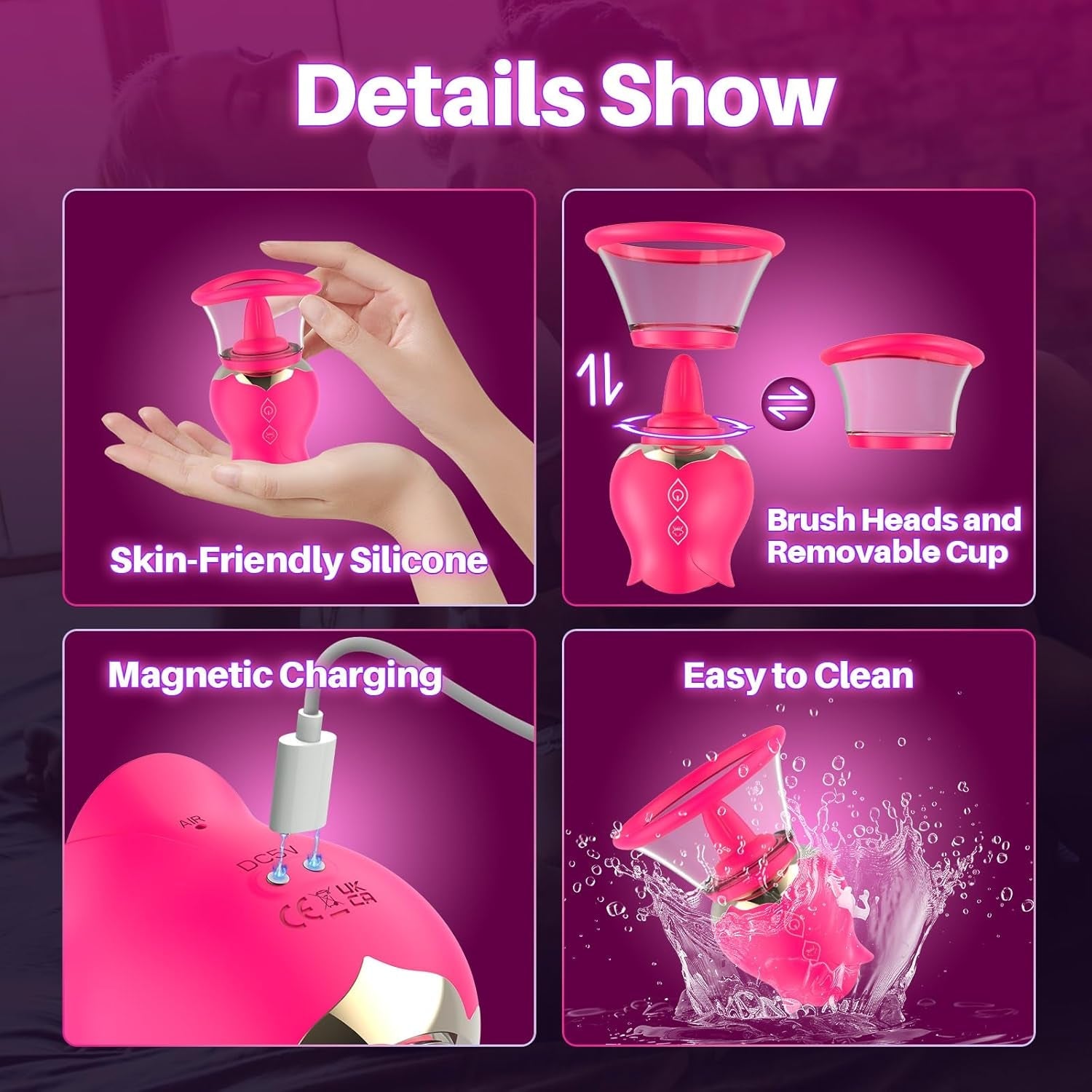 TriBrush Clit Sucker Vibrator 3 Brush Heads 12 Modes