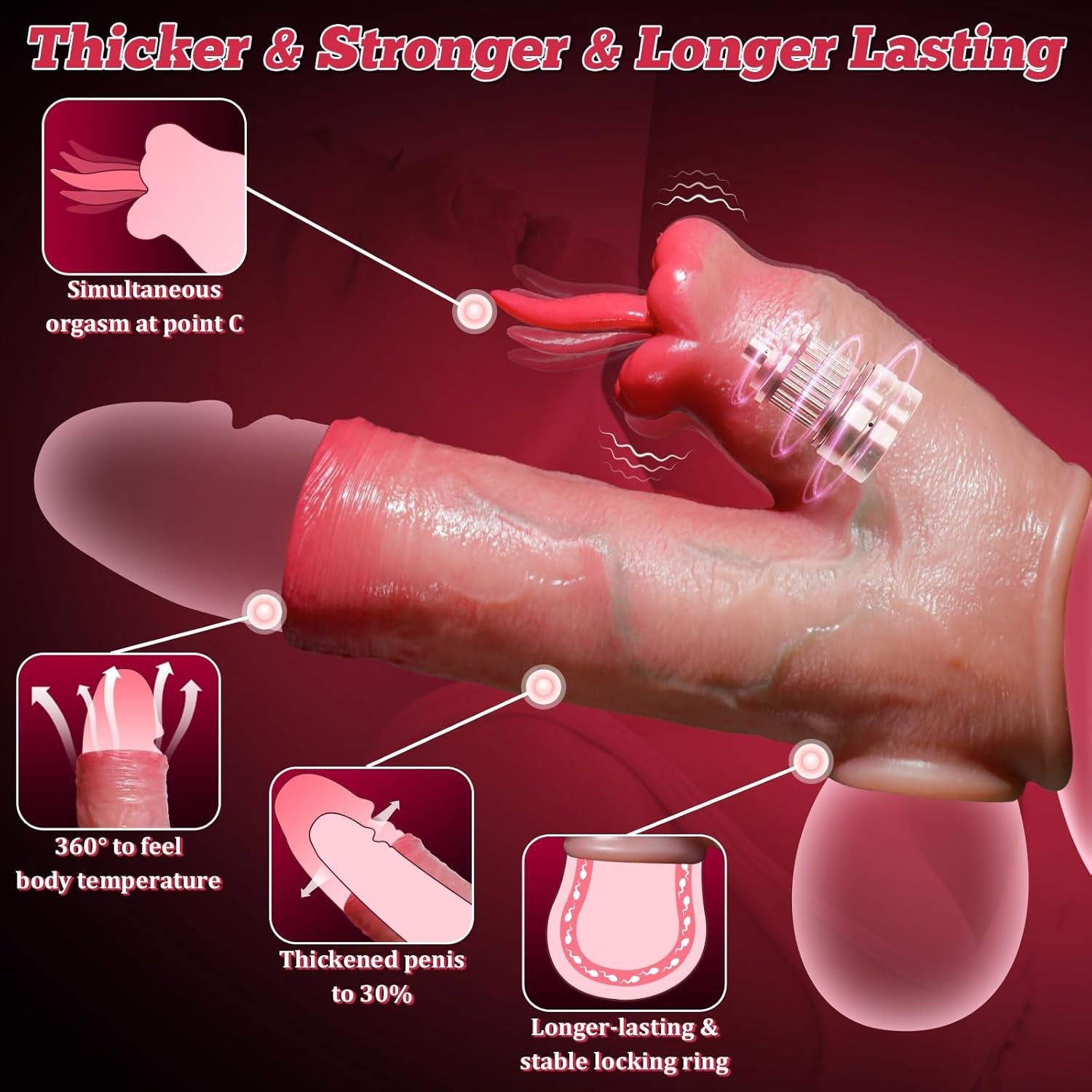 TongueVolt Vibrating Penis Sleeve Ring 10 Modes Remote