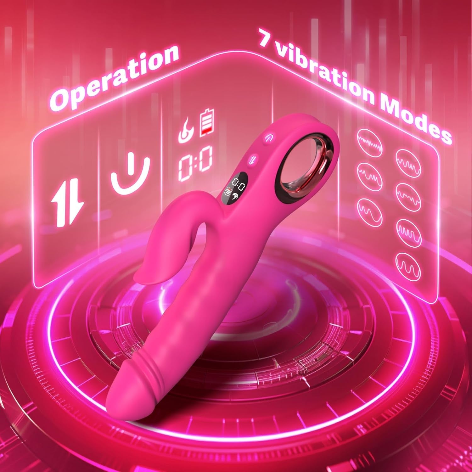 LuxeWave LCD Thrusting Rabbit Vibrator 7 Modes Magnetic Charge