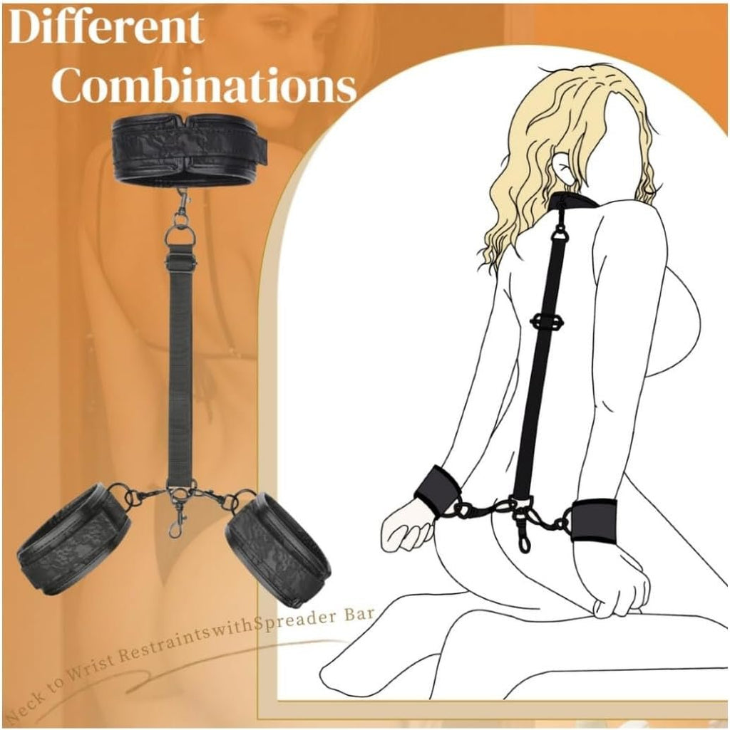 LeatherLock PU Leather Collar Spreader Bar BDSM Kit