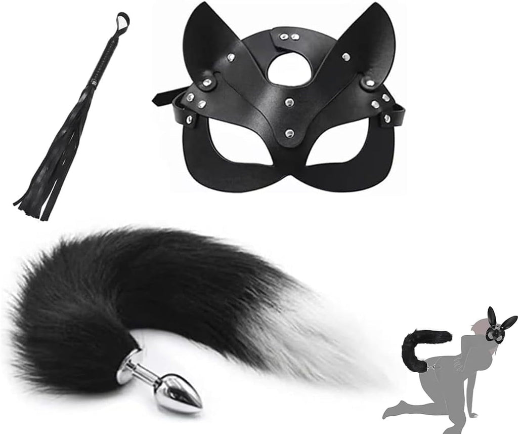 NightFeral Tail Anal Plug Mask Whip BDSM Cosplay Set