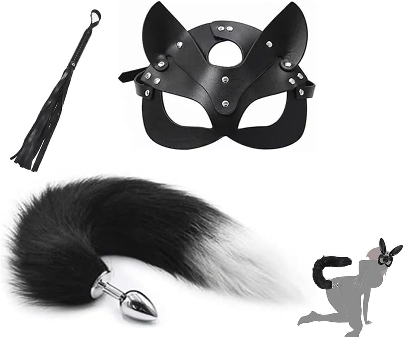 NightFeral Tail Anal Plug Mask Whip BDSM Cosplay Set