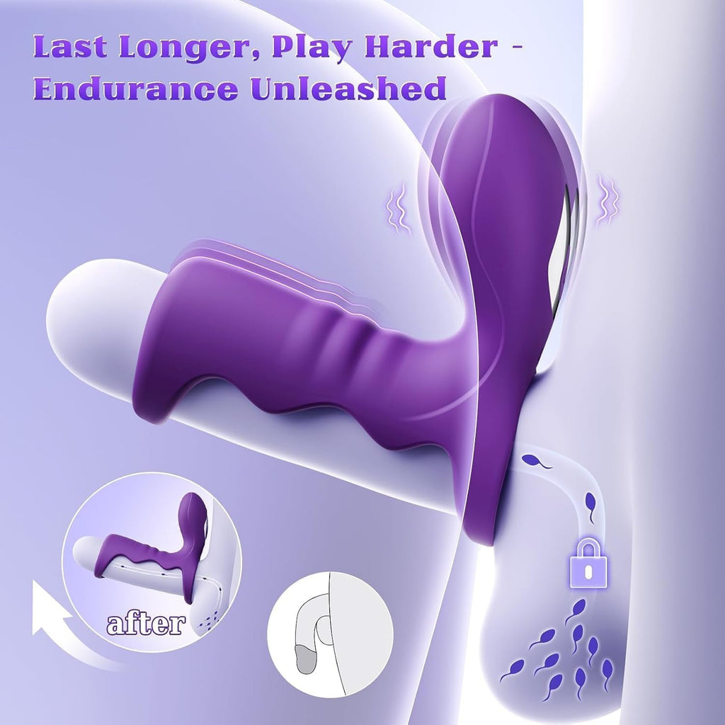 VioletCoreX Purple Cock Ring Clit Vibrator 10 Modes Dual Ring