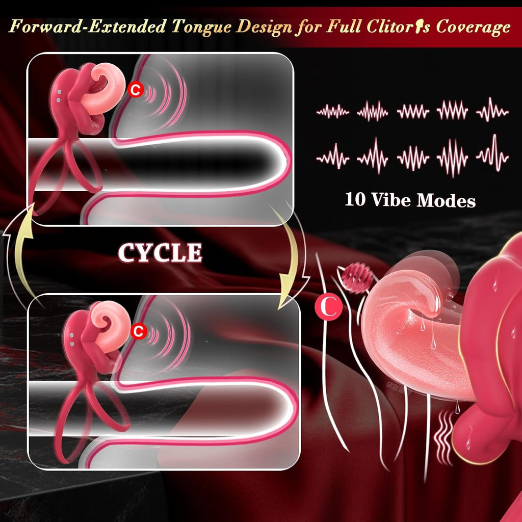 TongueWave Tongue Clit Vibrating Cock Ring 10 Modes Silicone