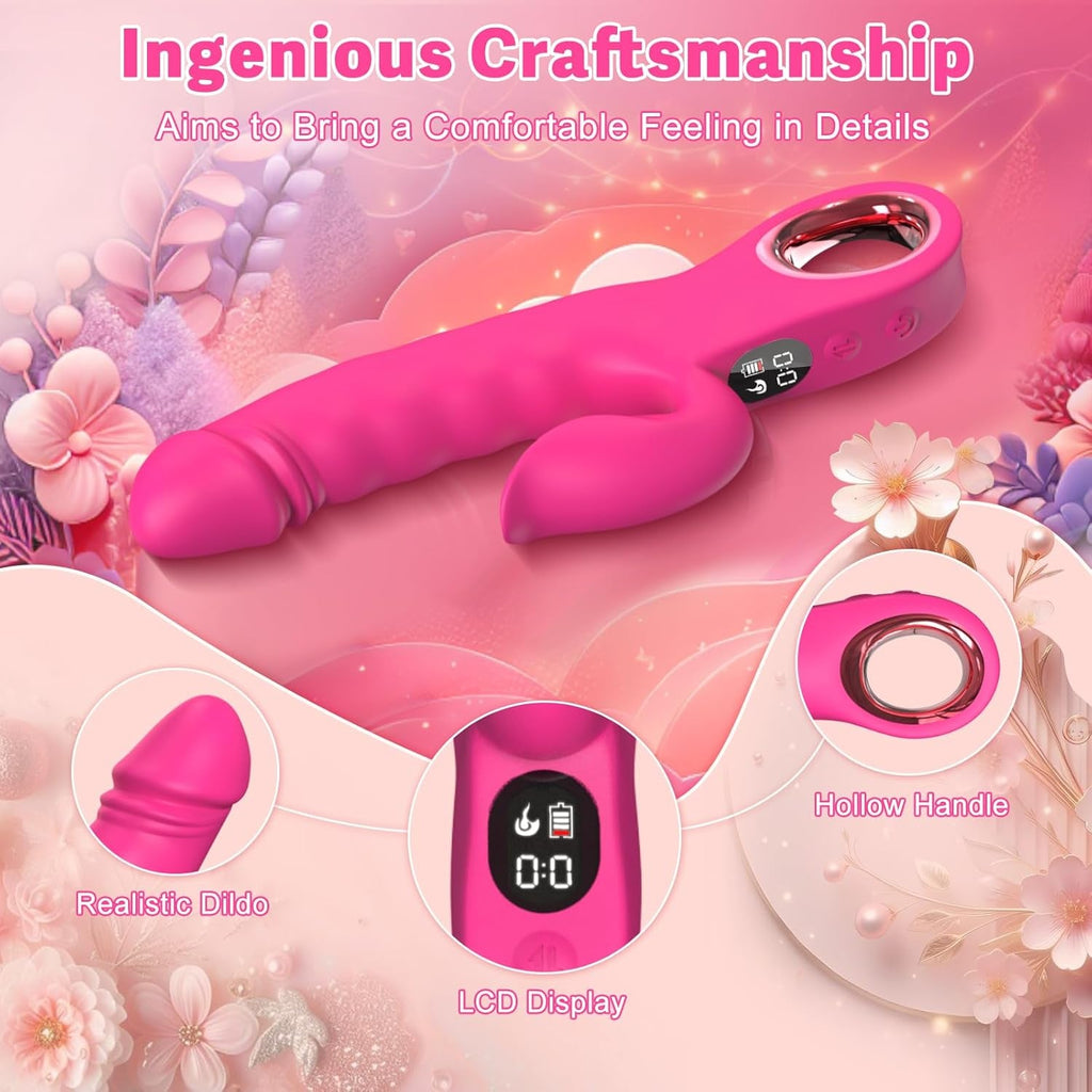 LuxeWave LCD Thrusting Rabbit Vibrator 7 Modes Magnetic Charge