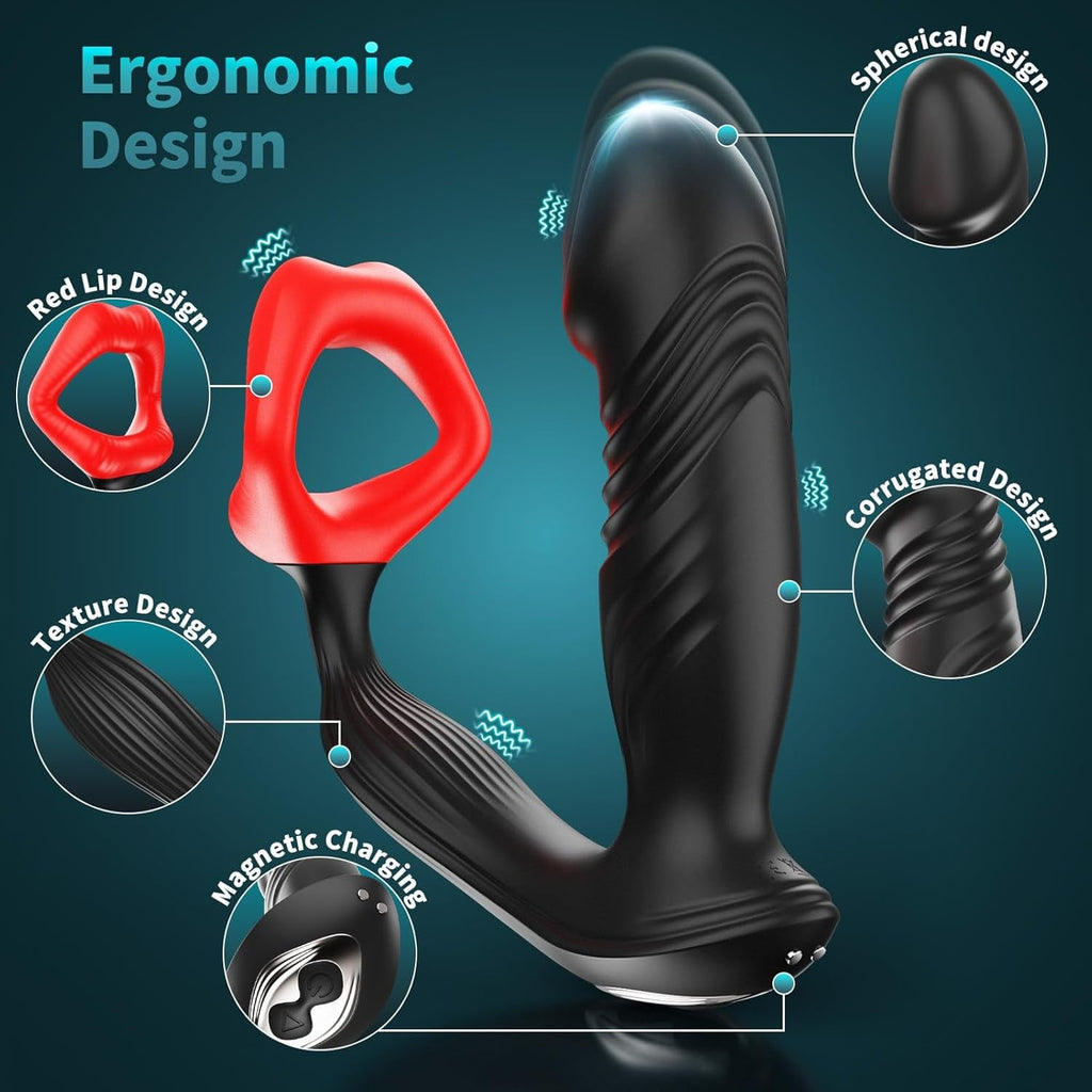 DualThrust Prostate Massager Cock Ring App 9+9 Modes