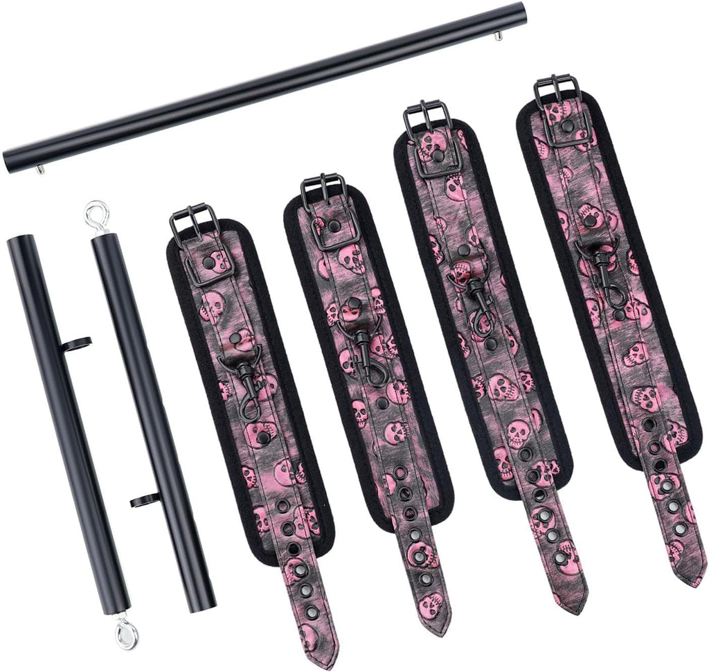 SkullFury Pink Skull Spreader Bar with Furry Straps