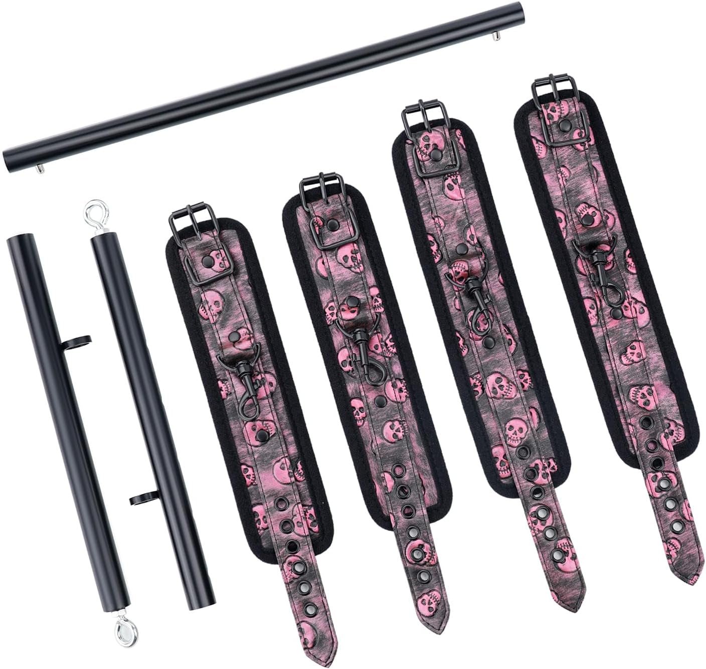 SkullFury Pink Skull Spreader Bar with Furry Straps