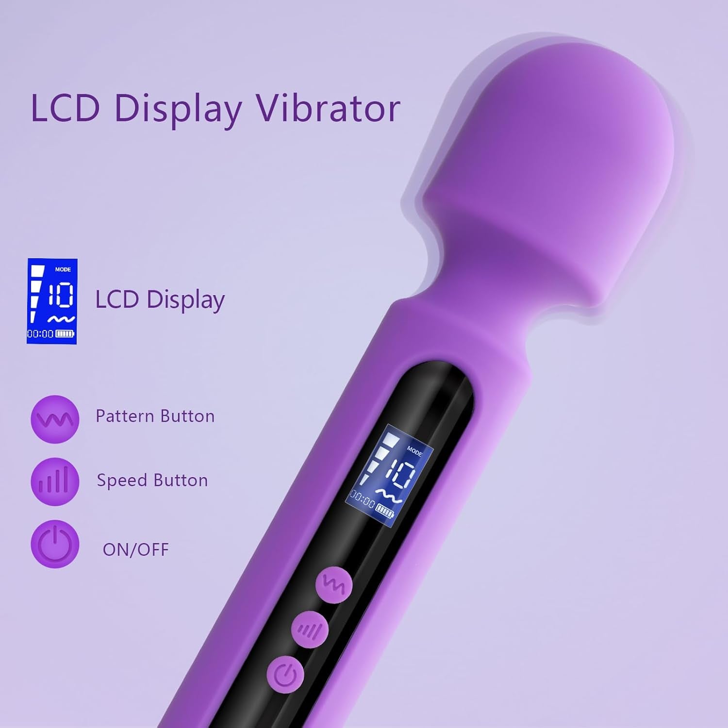 VoltAura 12" Wand Vibrator LCD Display 10 Modes Rechargeable