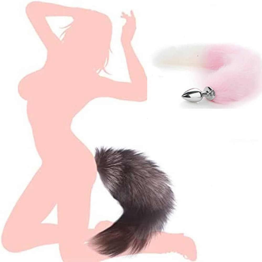 BlushFur Pink White Fox Tail Steel Butt Plug 18"