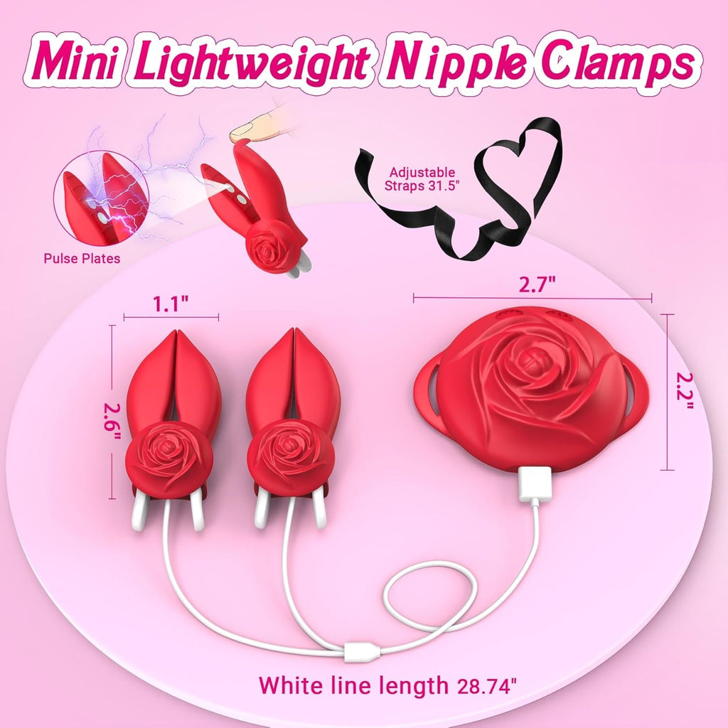 RoseShock Vibrating Nipple Clamps with Shock & 10 Modes