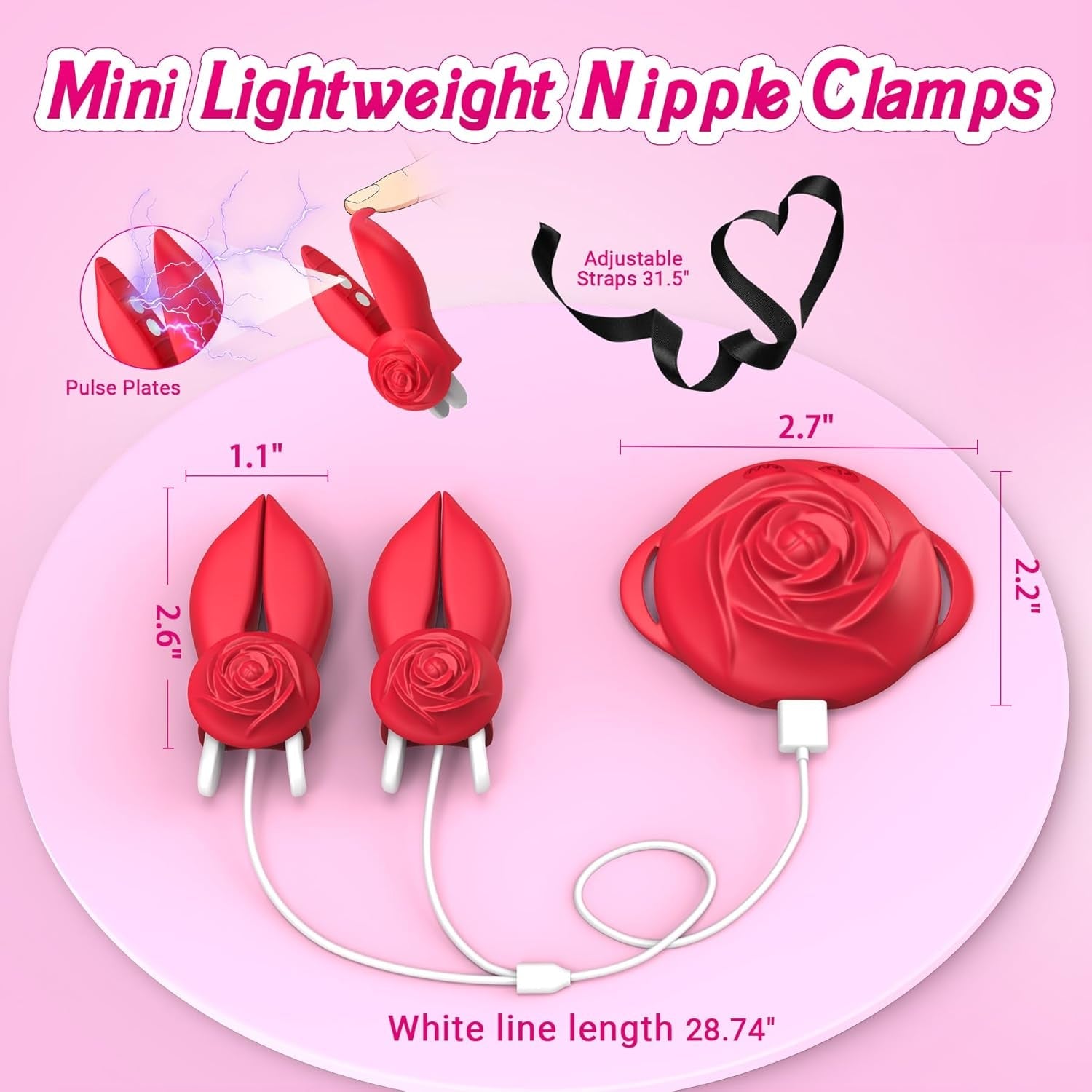 RoseShock Vibrating Nipple Clamps with Shock & 10 Modes