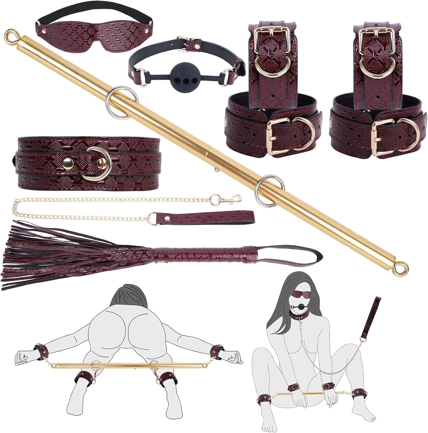 CrimsonRoyale 10PCS BDSM Spreader Bar Bondage Kit