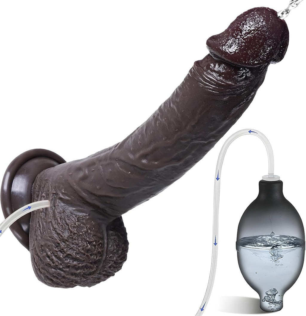 EbonyFlow 8.5” Ebony Squirting Dildo Silicone Suction Cup
