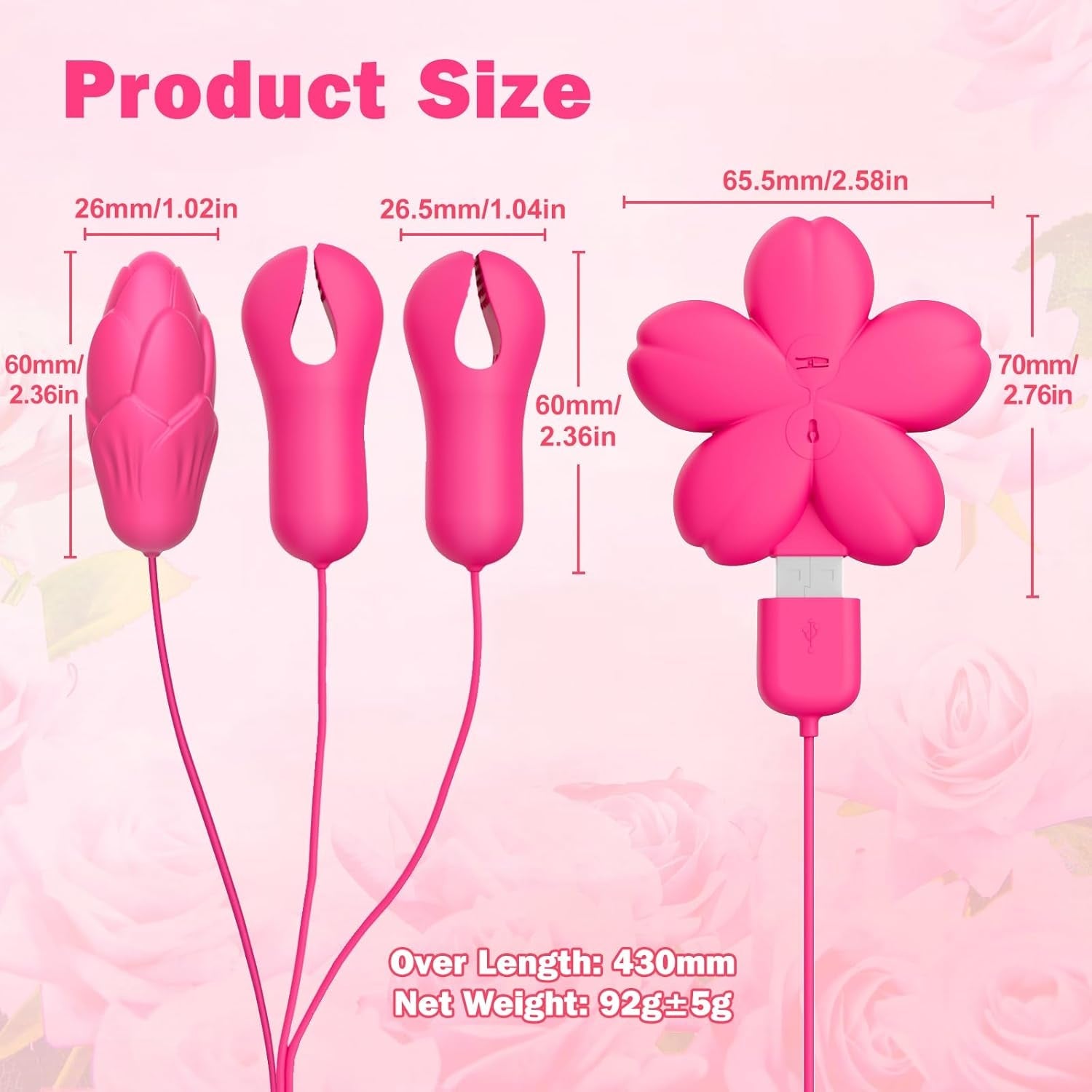 VelouraBloomX Nipple Clamps + Egg Vibrator 10 Modes Set