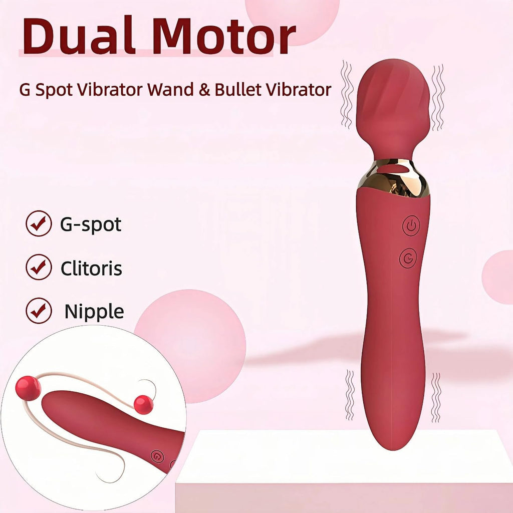 VortexDuo 2-in-1 Wand Vibrator Dual Motor 12 Speeds Waterproof