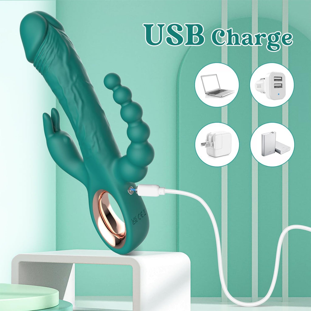 TriAxis Triple Motor Thrusting Rabbit Vibrator 10 Modes USB